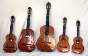 Children's guitars of different sizes, avaialbe for rental