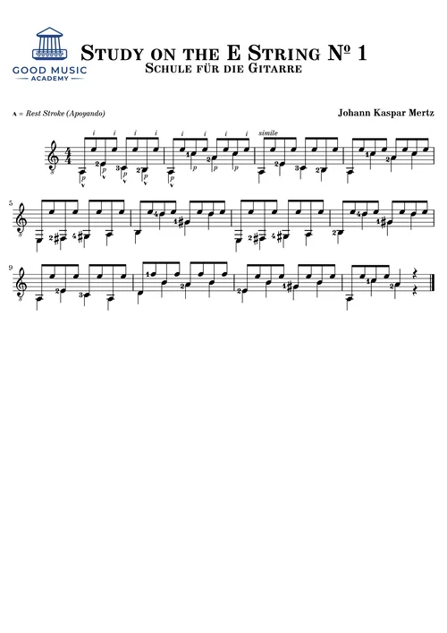 Study on the E String № 1, Schule für die Gitarre by Mertz classical guitar sheet music preview