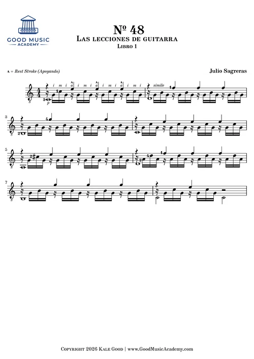 № 48, Las lecciones de guitarra (Libro 1) by Sagreras classical guitar sheet music preview