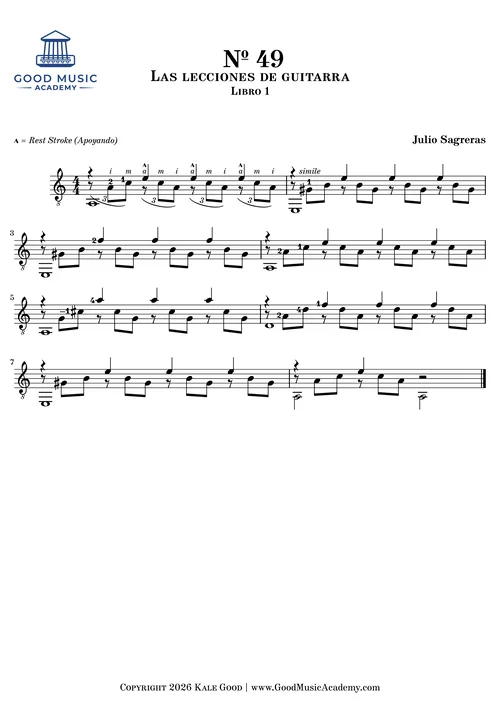 № 49, Las lecciones de guitarra (Libro 1) by Sagreras classical guitar sheet music preview
