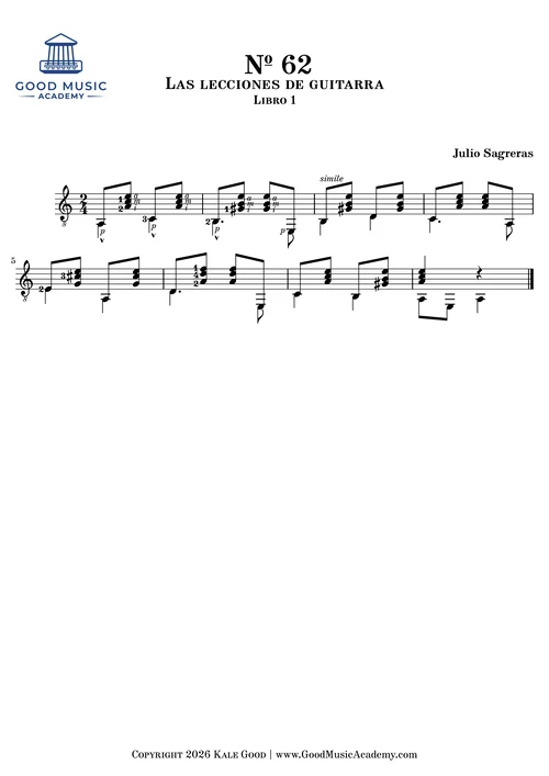 № 62, Las lecciones de guitarra (Libro 1) by Sagreras classical guitar sheet music preview