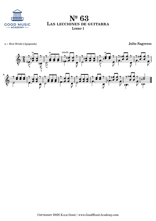 № 63, Las lecciones de guitarra (Libro 1) by Sagreras classical guitar sheet music preview