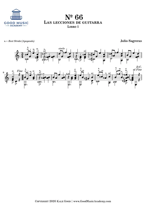 № 66, Las lecciones de guitarra (Libro 1) by Sagreras classical guitar sheet music preview