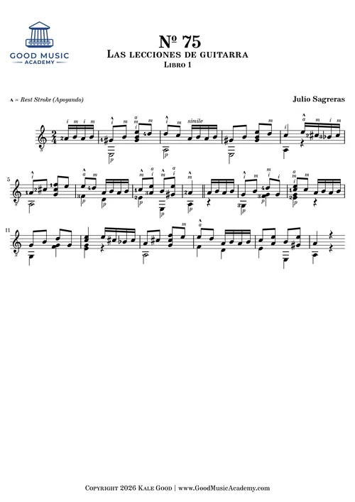 № 75, Las lecciones de guitarra (Libro 1) by Sagreras classical guitar sheet music preview